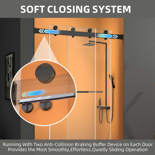 GETPRO 68'' 72'' W x 79'' H Double Sliding Frameless Shower Door with